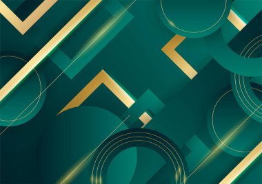 Soyut yeşil lüks arka plan ve karanlıkta altın çizgisi. Gerçekçi kağıt kesim tarzı 3D. Pankart, poster, broşür, sunum arkaplanı ve çok daha fazlası için vektör illüstrasyonu