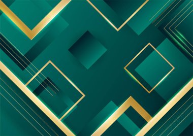 Soyut yeşil lüks arka plan ve karanlıkta altın çizgisi. Gerçekçi kağıt kesim tarzı 3D. Pankart, poster, broşür, sunum arkaplanı ve çok daha fazlası için vektör illüstrasyonu