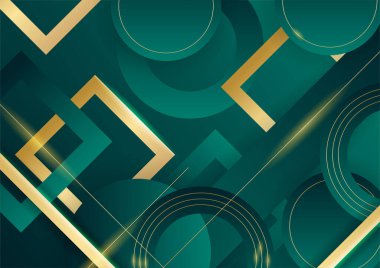 Soyut yeşil lüks arka plan ve karanlıkta altın çizgisi. Gerçekçi kağıt kesim tarzı 3D. Pankart, poster, broşür, sunum arkaplanı ve çok daha fazlası için vektör illüstrasyonu