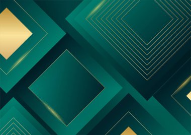 Soyut yeşil lüks arka plan ve karanlıkta altın çizgisi. Gerçekçi kağıt kesim tarzı 3D. Pankart, poster, broşür, sunum arkaplanı ve çok daha fazlası için vektör illüstrasyonu