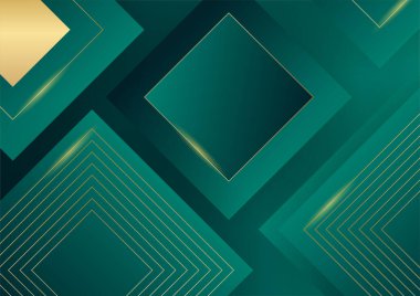 Soyut yeşil lüks arka plan ve karanlıkta altın çizgisi. Gerçekçi kağıt kesim tarzı 3D. Pankart, poster, broşür, sunum arkaplanı ve çok daha fazlası için vektör illüstrasyonu