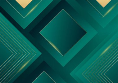 Soyut yeşil lüks arka plan ve karanlıkta altın çizgisi. Gerçekçi kağıt kesim tarzı 3D. Pankart, poster, broşür, sunum arkaplanı ve çok daha fazlası için vektör illüstrasyonu