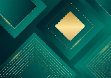 Soyut yeşil lüks arka plan ve karanlıkta altın çizgisi. Gerçekçi kağıt kesim tarzı 3D. Pankart, poster, broşür, sunum arkaplanı ve çok daha fazlası için vektör illüstrasyonu