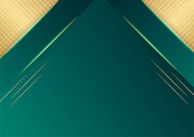 Soyut yeşil lüks arka plan ve karanlıkta altın çizgisi. Gerçekçi kağıt kesim tarzı 3D. Pankart, poster, broşür, sunum arkaplanı ve çok daha fazlası için vektör illüstrasyonu