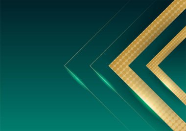 Soyut yeşil lüks arka plan ve karanlıkta altın çizgisi. Gerçekçi kağıt kesim tarzı 3D. Pankart, poster, broşür, sunum arkaplanı ve çok daha fazlası için vektör illüstrasyonu