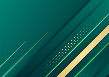 Soyut yeşil lüks arka plan ve karanlıkta altın çizgisi. Gerçekçi kağıt kesim tarzı 3D. Pankart, poster, broşür, sunum arkaplanı ve çok daha fazlası için vektör illüstrasyonu