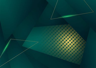 Soyut yeşil lüks arka plan ve karanlıkta altın çizgisi. Gerçekçi kağıt kesim tarzı 3D. Pankart, poster, broşür, sunum arkaplanı ve çok daha fazlası için vektör illüstrasyonu