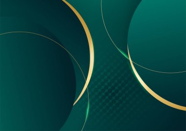 Soyut yeşil lüks arka plan ve karanlıkta altın çizgisi. Gerçekçi kağıt kesim tarzı 3D. Pankart, poster, broşür, sunum arkaplanı ve çok daha fazlası için vektör illüstrasyonu