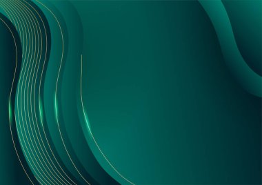 Soyut yeşil lüks arka plan ve karanlıkta altın çizgisi. Gerçekçi kağıt kesim tarzı 3D. Pankart, poster, broşür, sunum arkaplanı ve çok daha fazlası için vektör illüstrasyonu