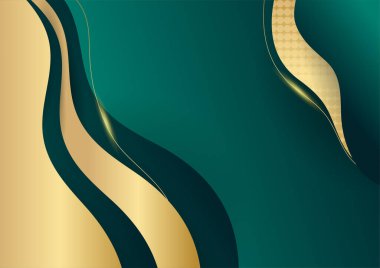 Soyut yeşil lüks arka plan ve karanlıkta altın çizgisi. Gerçekçi kağıt kesim tarzı 3D. Pankart, poster, broşür, sunum arkaplanı ve çok daha fazlası için vektör illüstrasyonu