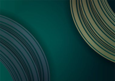 Soyut yeşil lüks arka plan ve karanlıkta altın çizgisi. Gerçekçi kağıt kesim tarzı 3D. Pankart, poster, broşür, sunum arkaplanı ve çok daha fazlası için vektör illüstrasyonu