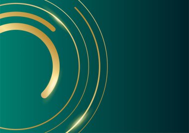 Soyut yeşil lüks arka plan ve karanlıkta altın çizgisi. Gerçekçi kağıt kesim tarzı 3D. Pankart, poster, broşür, sunum arkaplanı ve çok daha fazlası için vektör illüstrasyonu