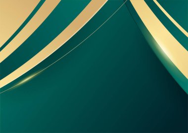 Soyut yeşil dalga arka plan vektörü. Lüks yeşil arka plan, altın çizgilerle birleşiyor. Üst üste bindirilmiş arkaplan