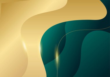 Soyut yeşil dalga arka plan vektörü. Lüks yeşil arka plan, altın çizgilerle birleşiyor. Üst üste bindirilmiş arkaplan