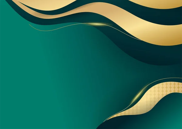 Abstract Green Luxury Background Golden Line Dark Realistic Paper Cut — Stock Vector
