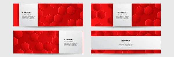 Set Van Abstracte Rode Banner Achtergrond Met Overlap Laag Golf — Stockvector