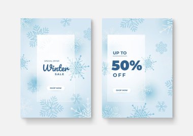 Evrensel şablon için soyut kış geçmişleri. Yağan kar taneleri, karlı ağaçları olan renkli kış afişleri. Kış sahneleri. Olay daveti, indirim kuponu, ilan için kullan.