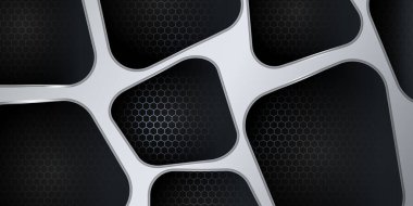 Parlak ışık ve doku desenli modern 3D siyah ve gümüş soyut metalik arkaplan.