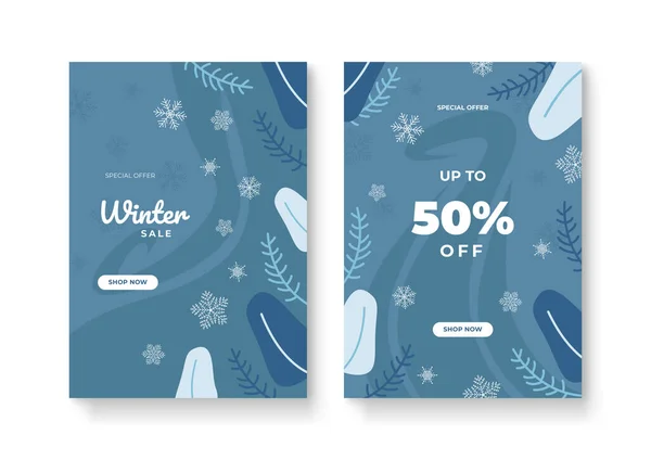 Set Abstract Winter Backgrounds Universal Template Colorful Winter Banners Falling — Stock Vector