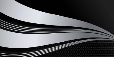 Parlak ışık ve doku desenli modern 3D siyah ve gümüş soyut metalik arkaplan.