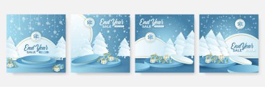 Sosyal medya için kışın sahne podyumu olan bir şablon. Reklam, reklam, afiş, tebrik kartı, ürün sergisi, satış afişi, yeni yıl afişi, sergi, hediye