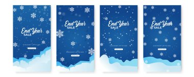Soyut arkaplan tasarımları koleksiyonu, kış indirimi, Noel indirimi, yıl sonu indirimi, yeni yıl afişi, sosyal medya promosyon içeriği. Vektör illüstrasyonu
