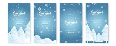 Soyut arkaplan tasarımları koleksiyonu, kış indirimi, Noel indirimi, yıl sonu indirimi, yeni yıl afişi, sosyal medya promosyon içeriği. Vektör illüstrasyonu