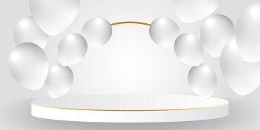 Altın beyaz balonlar, konfeti tasarımı tatil şablonu Mutlu Günler, arka plan Kutlama Vektörü çizimi.