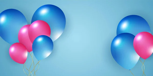Bleu Rose Ballons Blancs Confettis Conception Modèle Vacances Happy Day — Image vectorielle