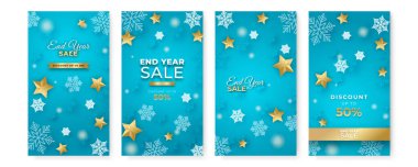 Yılbaşı süslemeleri ve yeni yıl indirimi için. Yılbaşı hikayesi sosyal meida şablonu. Balonlu, yıldızlı ve kar taneli kış Noel 'i.