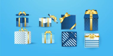 Altın kurdeleli çeşitli beyaz kutular var. İpek bant süslemeli yarışmayı kazanan her konteynır. Birçok gerçekçi hediye kutusu şeffaf arkaplan vektör çiziminde izole edilmiştir