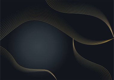 Altın çizgili soyut lüks siyah arka plan. Fotokopi alanı olan zarif modern arkaplan. Kapak broşürü, poster, afiş ağı, baskı reklamı vs. için kullanabilirsiniz.