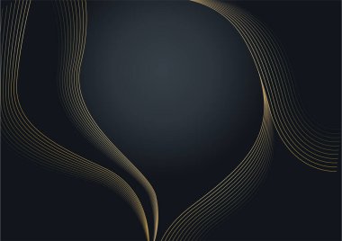 Altın çizgili soyut lüks siyah arka plan. Fotokopi alanı olan zarif modern arkaplan. Kapak broşürü, poster, afiş ağı, baskı reklamı vs. için kullanabilirsiniz.