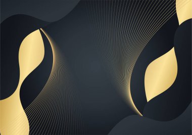 Altın çizgili soyut lüks siyah arka plan. Fotokopi alanı olan zarif modern arkaplan. Kapak broşürü, poster, afiş ağı, baskı reklamı vs. için kullanabilirsiniz.