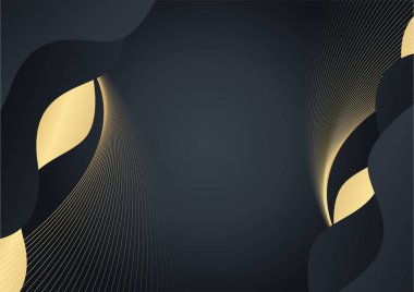 Altın çizgili soyut lüks siyah arka plan. Fotokopi alanı olan zarif modern arkaplan. Kapak broşürü, poster, afiş ağı, baskı reklamı vs. için kullanabilirsiniz.