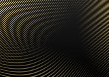 Soyut zarif şablon siyah ve altın çizgi üst üste binen boyut koyu arka plan lüks tarzı. Siyah arkaplanda soyut çizgiler altın çizgiler