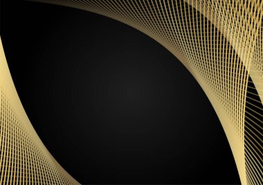 Soyut zarif şablon siyah ve altın çizgi üst üste binen boyut koyu arka plan lüks tarzı. Siyah arkaplanda soyut çizgiler altın çizgiler