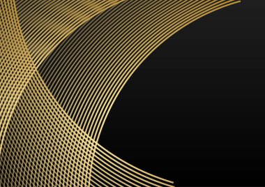 Soyut zarif şablon siyah ve altın çizgi üst üste binen boyut koyu arka plan lüks tarzı. Siyah arkaplanda soyut çizgiler altın çizgiler