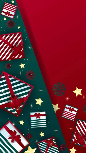 Histoires Hiver Noël Fond Avec Boîte Cadeau Étoile Neige Arbre — Image vectorielle