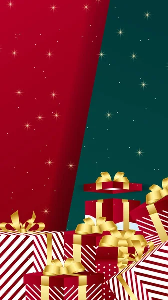 Karácsonyi Téli Történetek Háttér Ajándék Doboz Csillag Karácsonyfa Trendi Tér — Stock Vector