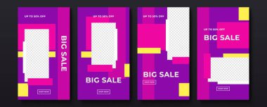 Sancak satışı, sunum, ilan, poster, davetiye için hikaye şablonu ayarlandı. Mobil uygulama için ekran arka planı. Instagram hikayesi maketi. Kara Cuma indirimli sosyal medya paketi premium vektörü