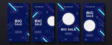 Sancak satışı, sunum, ilan, poster, davetiye için hikaye şablonu ayarlandı. Mobil uygulama için ekran arka planı. Instagram hikayesi maketi. Kara Cuma indirimli sosyal medya paketi premium vektörü