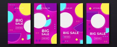 Sosyal medya hikayeleri, web sayfası, cep telefonu için dinamik modern satış afişi. Satış afişi tasarım özel teklif seti. Mobil uygulama için ekran arka planı. Instagram hikayesi maketi