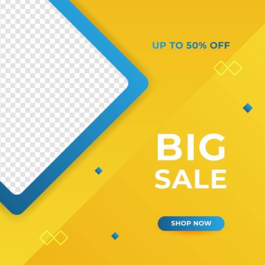 Fotoğraf üniversitesinde indirimli şablon tasarım afişi. Pankart satışı, sunum, afiş, poster, davetiye için kare şablon seti. Kara Cuma indirimi sosyal medya şablonu premium vektörü