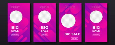 Sosyal medya hikayeleri, web sayfası, cep telefonu için dinamik modern satış afişi. Satış afişi tasarım özel teklif seti. Mobil uygulama için ekran arka planı. Instagram hikayesi maketi