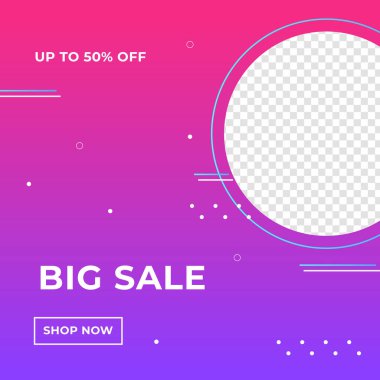 Fotoğraf üniversitesinde indirimli şablon tasarım afişi. Pankart satışı, sunum, afiş, poster, davetiye için kare şablon seti. Kara Cuma indirimi sosyal medya şablonu premium vektörü