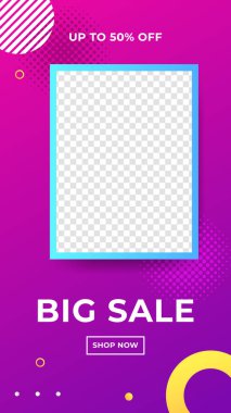 Yeni yıl indirimi, büyük indirim, kara cuma indirimli afiş promosyon tasarımı. Pankart satışı, sunum, el ilanı, poster, davetiye için hikaye şablonu ayarlandı.