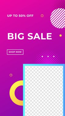 Yeni yıl indirimi, büyük indirim, kara cuma indirimli afiş promosyon tasarımı. Pankart satışı, sunum, el ilanı, poster, davetiye için hikaye şablonu ayarlandı.