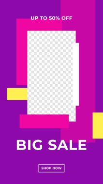 Yeni yıl indirimi, büyük indirim, kara cuma indirimli afiş promosyon tasarımı. Pankart satışı, sunum, el ilanı, poster, davetiye için hikaye şablonu ayarlandı.