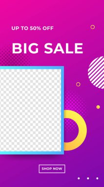 Yeni yıl indirimi, büyük indirim, kara cuma indirimli afiş promosyon tasarımı. Pankart satışı, sunum, el ilanı, poster, davetiye için hikaye şablonu ayarlandı.